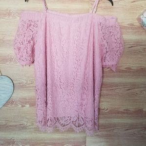 ■NoBo pink lace cold shoulder blouse
